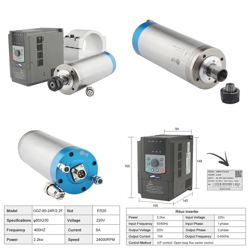 2026China*Factory* ER20 2.2kw  - 2.2Kw Water Cooled Spindle Kit Vfd 评论和价格